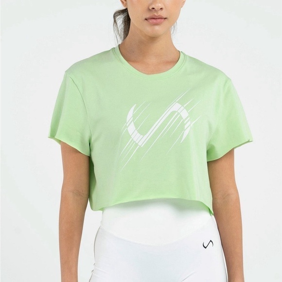 TLF Lift Oversized Gym Crop Tee Neon Lime White Large raw edge - Picture 1 of 14